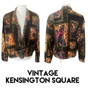 Kensington Square Vintage 80’s Multi- Color/ Abstract Floral Design Full Zip Lig